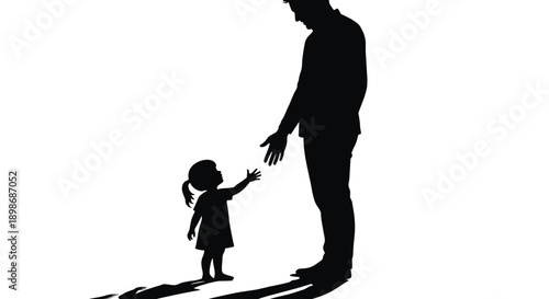 Father and Daughter Silhouette Reaching, Generational Love and Connection Concept, Isolated on transparent background. Family Values, Parenthood & Support Vector Art.