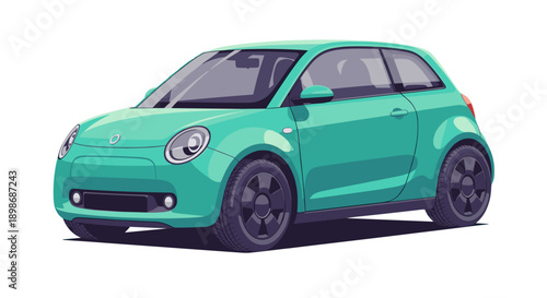 Isolated Teal Electric Car Vector Illustration: Eco-Friendly Urban Transportation, Modern Vehicle Design, Sustainable Lifestyle, on Transparent Background.