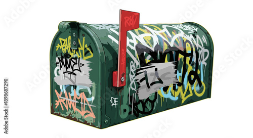 Grungy Mailbox Vector: Urban Art Postal Box with Graffiti, Grunge Texture, and Street Art Style, isolated on transparent background for creative design projects