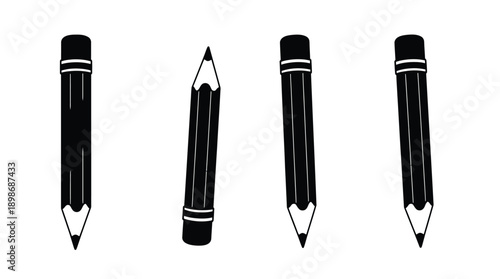 Four pencils of varying sizes displayed in a stark silhouette