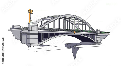 Vector Bridge Key to Success Illustration. Crossing the Divide, Opportunity, Solution. Abstract Arch Structure, Isolated on transparent background. Business Connectivity Concept.