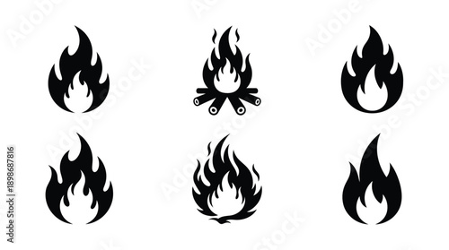 Black fire flame designs with a central campfire a dramatic silhouette