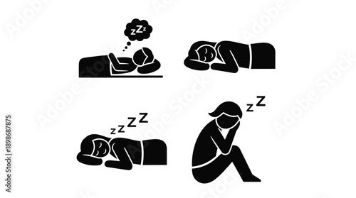 Various sleeping positions depicted in black shapes silhouette