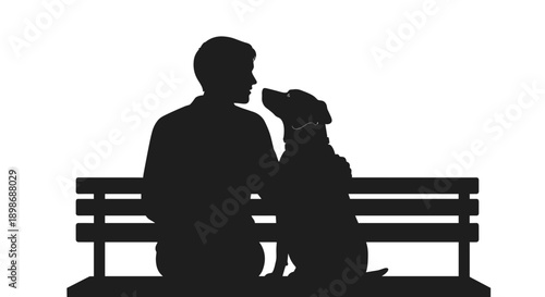 Man and Dog Silhouette Sitting on Bench, Affectionate Companions Isolated on Transparent Background, Vector Illustration for Friendship, Loyalty and Outdoor Lifestyle Themes