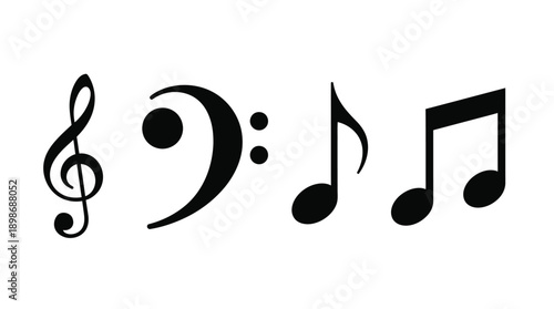 Musical notes and clef symbols presented as a dark silhouette