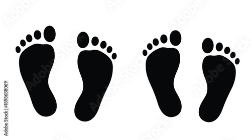 Four footprints in a row a simple black shape silhouette