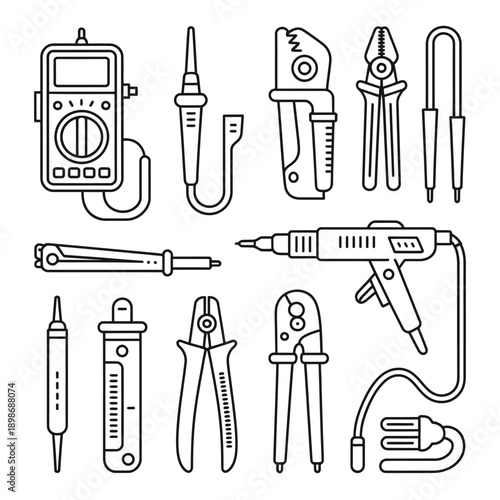 A comprehensive collection of essential tools for various repair and construction tasks isolated on white background, Vector, illustration