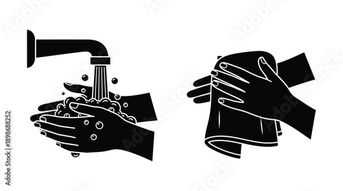 Hands washing under a faucet a striking black silhouette