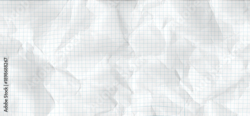 Crumpled white paper background with vintage notebook graph grid. Square pattern texture perfect for school or education themes. Vector illustration bg for collage .