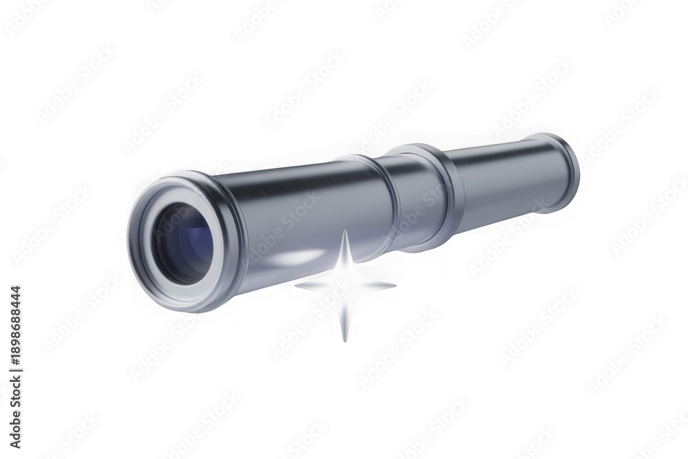 Fototapeta premium A 3D telescope icon with a transparent background, symbolizing astronomical observation and space research.