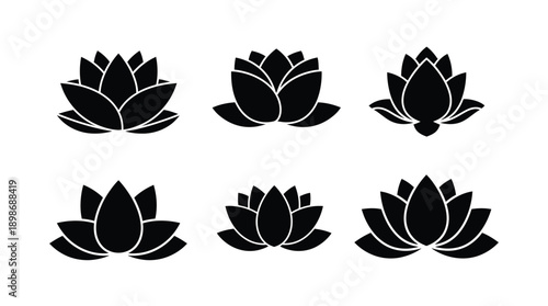 Black lotus flower designs in a minimalist style silhouette