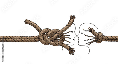 Entangled Relationship Knot: Difficult Communication Between Two People Isolated on Transparent Background, Representing Conflict, Stress, and Communication Breakdown.