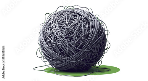 Tangle of Wires, Abstract Problem Concept: Confused, Complex Network Representation isolated on transparent background. Perfect for business, technology, or design projects.