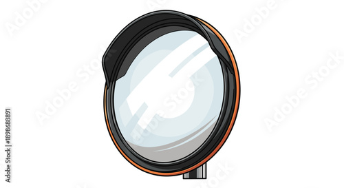 Convex Mirror Cartoon Safety First Reflecting Traffic Icon Isolated on transparent background. Road Safety Symbol, Driver's Aid, Blind Spot Prevention, Vector Illustration