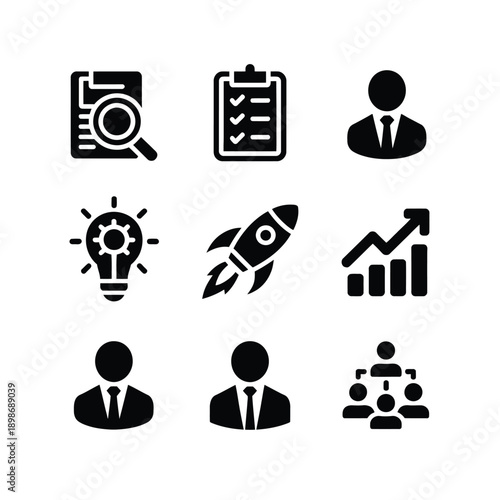 Business and management icons representing various aspects of corporate success isolated on white background, Vector, illustration