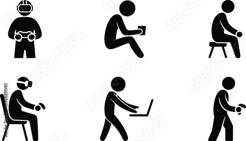 Illustration of people engaging in various activities with technology