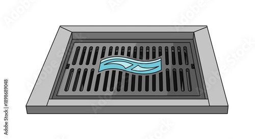 Sewer Drain with Pollution: Environmental Issue, Water Contamination, Isolated on Transparent Background. Grate Problem and Drainage System Icon.
