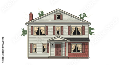 Haunted House Vector Illustration, Spooky Mansion with Disturbing Vibe, Frightening Home Isolated on Transparent Background, Halloween Season Concept