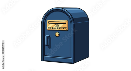 Blue City Correspondence Box Isolated on Transparent Background. Mailbox for Business Communication, Secure Document Delivery, Government, Office, and Urban Management.