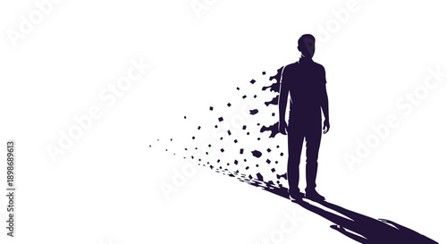 Man Silhouette Disintegrating: Loss, Stress, or Mental Health, Isolated on transparent background. Conceptual Art for Anxiety, Depression, and Psychological Problems.