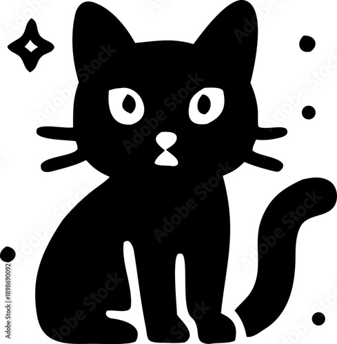 Black cat with a star beside it, perfect for halloween designs, spookythemed projects, petrelated content, and magical illustrations.