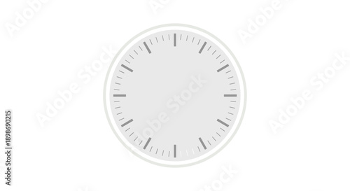 Blank Clock Face Time Icon Template: Deadline Countdown, Mockup Design Element, White Timepiece with Minute Marks, Isolated on transparent background.