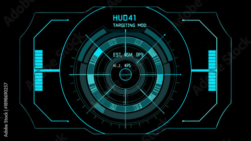 Futuristic heads up display with targeting reticle and digital information