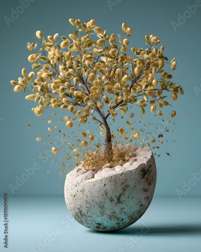 Wallpaper Mural Goldener Baum in schwebender Steinkugel als Symbol für Wert und Stabilität
 Torontodigital.ca