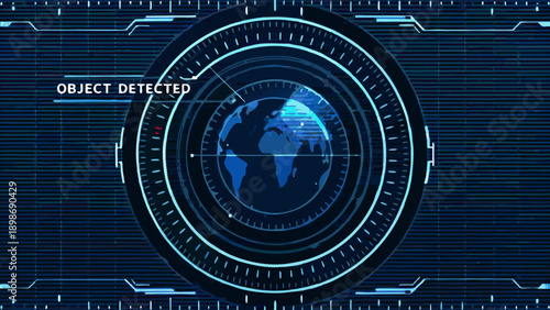 Digital radar screen displaying a detected object over a world map