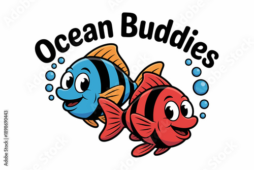 Cute colorful cartoon aquarium fish vector illustration