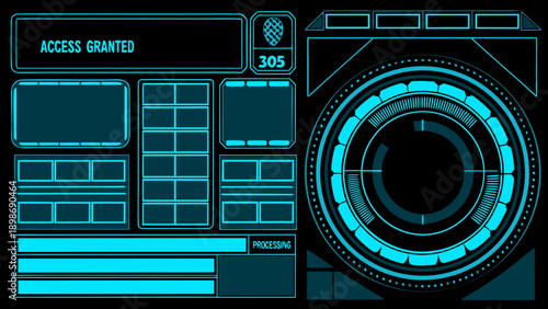 Futuristic interface displaying access granted and a scanning progress circle