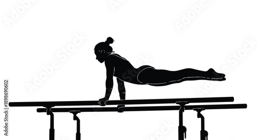 Black silhouette of a woman doing a plank on a balance beam