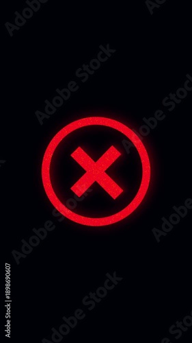 Red Cross Mark Inside a Glowing Red Circle on Black Background incorrect denied, Red Cross Symbol Inside Glowing Red Circle on Black Background, red cross mark centered in a luminous circle.