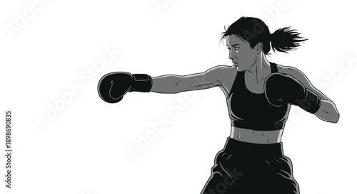 Female boxer in fighting stance with punching fist
