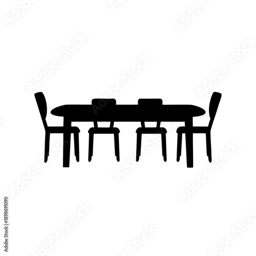 black table and four chairs illustration on white background
