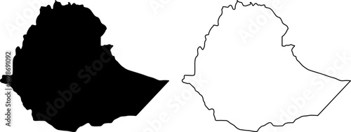 Ethiopia map outline and solid black silhouette