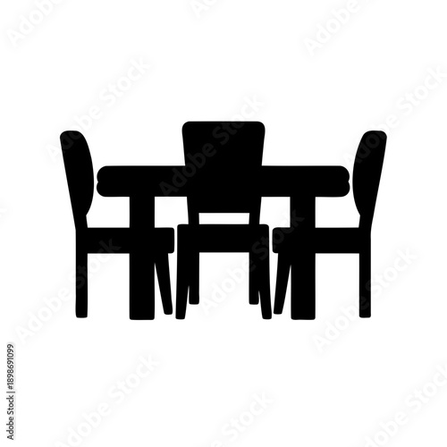 simple black and white illustration of a dining table and chairs