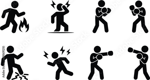 A collection of icons depicting various forms of self-harm and violence