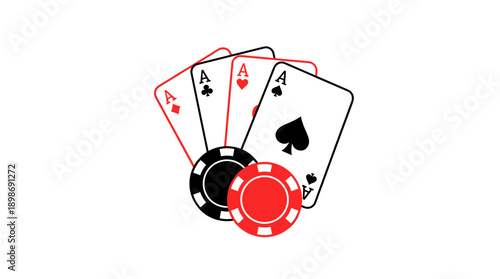 Four aces are displayed with two chips, symbolizing a winning poker hand