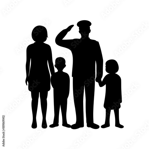 silhouette of a family with a military father saluting