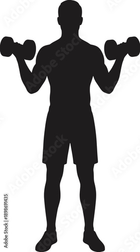 Silhouette of a man lifting dumbbells, focusing on strength and fitness