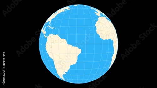Revolving Earth Globe. Graticule with parallels of latitude and lines of longitude. View of the equator. 