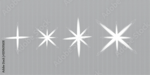 A pixelated image of three white starburst shapes on a gray background with a textured appearance