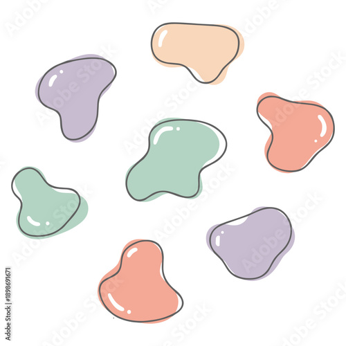 Vibrant colorful blobs in pastel shades on white background