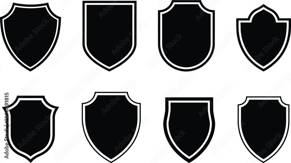 Foto Eight distinct shield designs showcasing variations in shape and border style