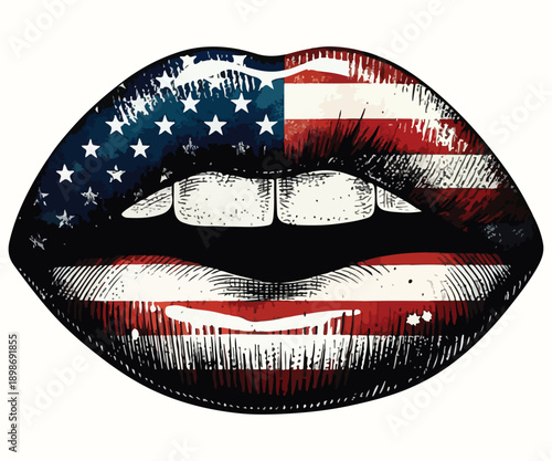 American Flag Lips – Patriotic Lip Print SVG PNG .