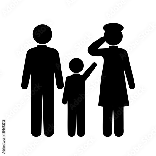 family with a saluting military woman and child