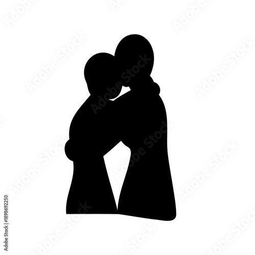 black silhouette of a mother and child hugging and kissing