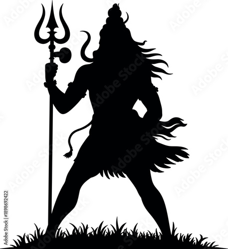 Shiva Vector Silhouette with Trident, Dancing Pose, Hindu Deity, Spiritual Symbol
