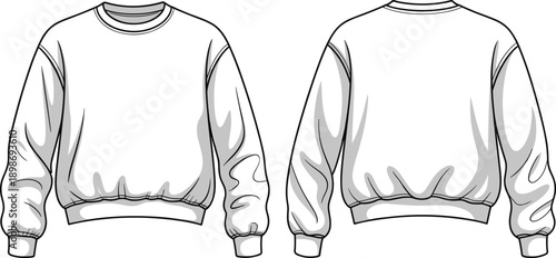 White Oversized Sweatshirt Illustration Front and Back View, Cozy Casual Long Sleeve Pullover Apparel Design Template Isolated on White Background